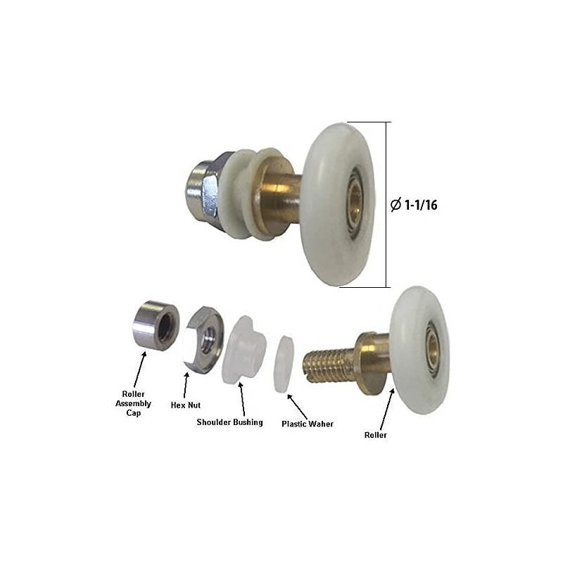 Shower Door 1-1/16" Ball Bearing Top Roller Assembly for Framed