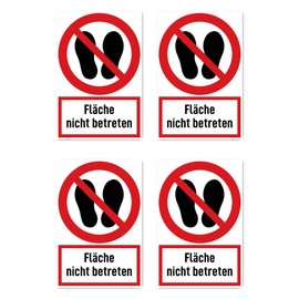 Stickers: 112.5 x 75 mm, Pack of 4 – Do Not Enter Area – Prohibition Sign with Text (German) (Red/White) – Vertical – P024 – DIN EN ISO 7010 / ASR A1.3