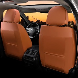 FLORICH Leather Seat Covers, Front Seat Covers,Waterproof Seat Cover for Cars, 2PCS Luxury Leatherette Brown Car Seat Cushion, Automotive Seat Covers for Sedan SUV Pick-up Truck