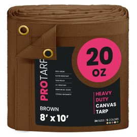 PROTARP Extreme Heavy Duty 20 OZ Water Resistant Canvas Tarp, UV Resistant Tarpaulin Cover with Rustproof Brass Grommets, Multipurpose for Canopy, Roof, Camping, Woodpile (Brown 8'X10')