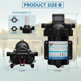Leisure Coachworks Fresh Water Pump, 12V DC Self Priming Diaphragm Water Pump, 3.5 GPM with Adapters, Strainer Filter for RV, Yacht, Garden, Camper (3.5 Diaphragm)