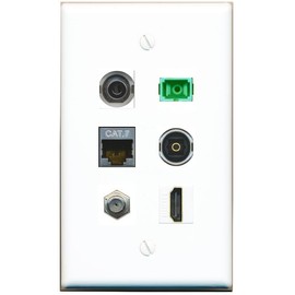 RiteAV 3.5mm CAT7 Coax HDMI SC-APC-SX TOSLINK Flat/Solid Wall Plate [White]