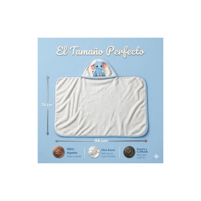 Toalla con Capucha para Bebé 100% Algodón 74x96 cm Azul