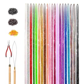 Hair Tinsel Heat Resistant, 20 Colors Fairy Hair Tinsel Kit With Tools And Beads, 48 Inch Colorful Hair Glitter Strands, Tinsel Hair Extensions For Women Girls