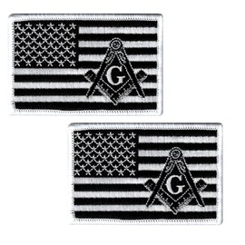 2pcs American Flag Masonic Embroidered USA Square Compass Iron On Sew On Patch for Jacket, Jeans and Vest