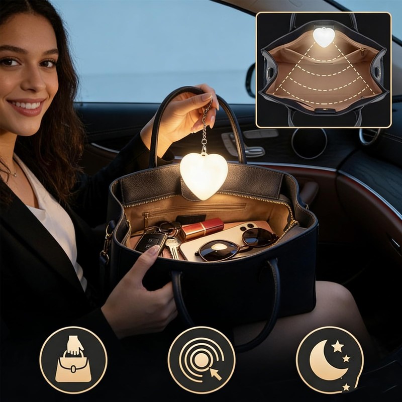 Purse Light with Auto Sensor, Touch Control, Rechargeable Heart Shaped