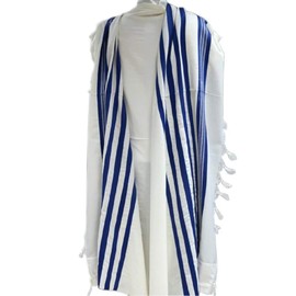 Kosher Tallit Talis Prayer Shawl 100% Wool 43X63"/110x160cm Blue&silver stripes
