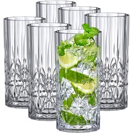 Amazing Abby - Vika - 18-Ounce Plastic Highball Glasses (Set of 6), Plastic Cocktail Glasses, Reusable, BPA-Free, Shatter-Proof, Dishwasher-Safe, Perfect for Poolside, Outdoors, Camping, and More