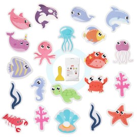 VZZ 21PCS Non Slip Bathtub Stickers, Large Sea Submarine Creature Adhesive Kids Anti Slip Decal Treads for Shower and Bath Tub with Premium Scraper