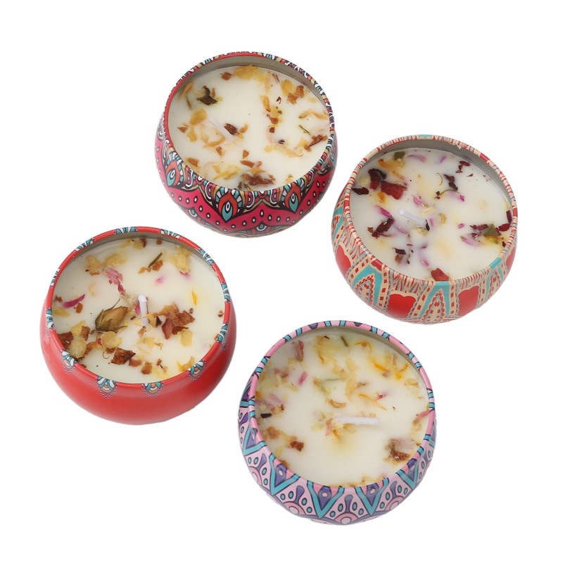 4pcs Dried Flower Aromatherapy Candle Set Long Lasting Aroma Scented