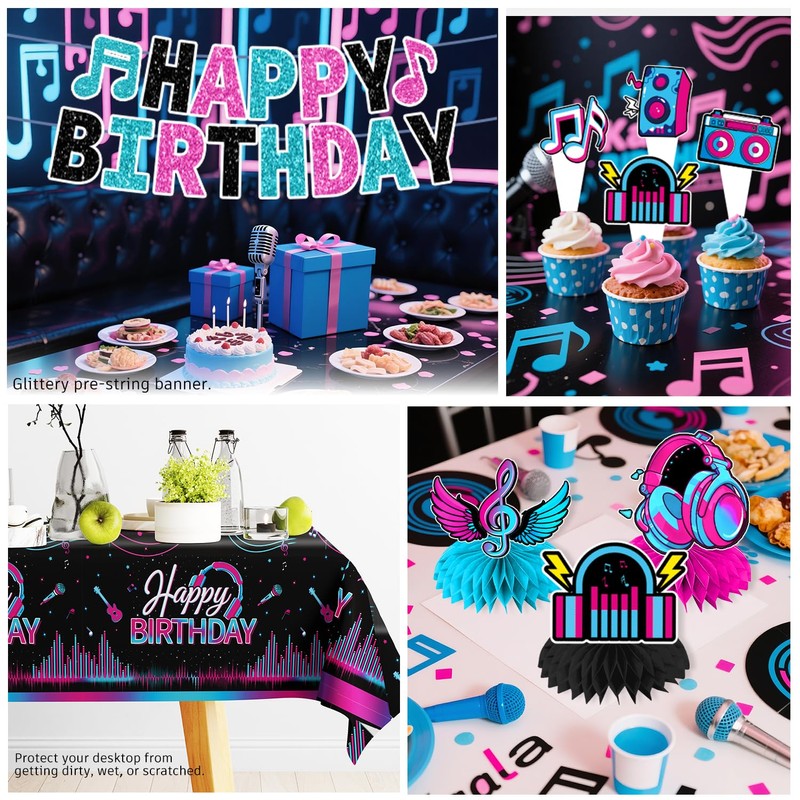 208PCS wellspar Karaoke Music Party Decorations Tableware Set, 25 Guests