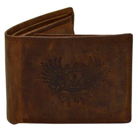 Skull Vintage Leather Wallet with Skull Men's Biker Wallet, brown, Modern