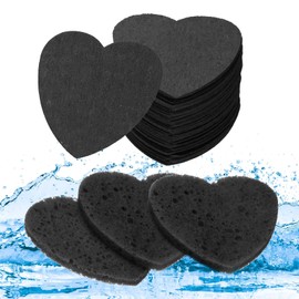 QUARKZMAN Pack of 60 Compressed Face Sponges Heart Shaped Facial Cleansing Sponges Pads for Daily Skin Care Routines at Home, Kitchen, Travel, Black