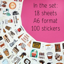 Padabayka Pack of 100 Funny Coffee Stickers for Planners, Laptops, Scrapbooking and Water Bottles, Funny Gifts for Coffee Lovers - Coffee Stickers
