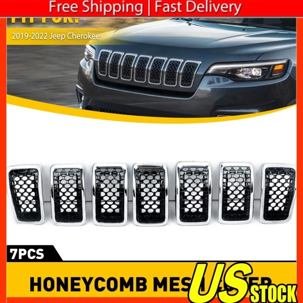 Unbranded Fits Jeep Cherokee 2019-2022 Chrome Front Mesh Grille Inserts