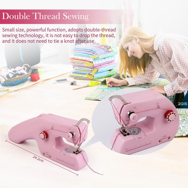 Hand Sewing Machine with Double Thread, Portable Electric Mini Sewing