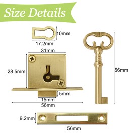 UFURMATE Vintage Lock with Key, 1 Pack Gold Cabinet Lock Set with Key Retro Desk Drawer Spring Interlock Decorative Antique Brass for Cabinet, Wardrobe, Drawer, Cupboard, Jewelry Boxes