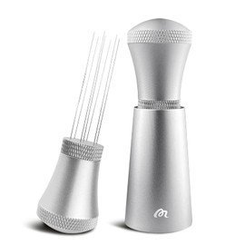 Wdt Tool, Aluminum Wdt Tool Espresso with Stand, 0.35mm Stainless Steel 7 Needles Espresso Distribution Tool for Barista, Silver (3 Replacement Needle)