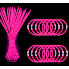 NUDALA 200 Pcs Pink Glow Sticks Bracelet Necklaces Bulk Glow in The Dark Party Supplies 8” Light Stick Pack with Connectors for Valentine's Day Easter Basket Stuffers Christmas Birthday Carnival