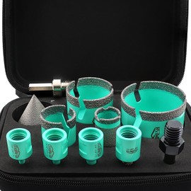 LEKOMESH Tile Hole Saw Kit - (6/8/10/35/50/65mm+10mm Finger Bit+25mm Drilling Milling Bit+50mm Chamfer Bit+SDS/HEX Adapter) Diamond Drill Bits for Porcelain Ceramic Marble Brick,5/8"-11 Thread