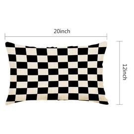 rkouqak Throw Pillow Covers Checkerboard Checkered Plaid Black and White Geometric Pillow Cases Cotton Linen Waist Lumbar Cushion Cover Sofa Home Decorative Rectangle 12x20 Inches, Rqk-YZ061