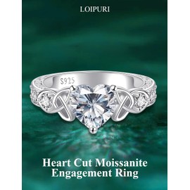 LOIPURI 2CT Moissanite Engagement Ring for Women, D Color VVS1, Heart Shaped Celtic Knot, 925 Sterling Silver Wedding Anniversary Valentines Promise Gift for Her, Size 7.5