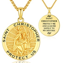 Odinstone St Christopher Necklace Men Sterling Silver saint christopher medal for men women big large round Metal Gold st. christopher pendant Medallion male female