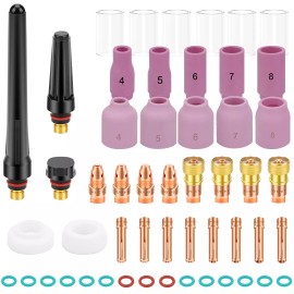 RedTagTown 52Pcs TIG Welding Torch Kit Stubby Gas Lens #10 Pyrex Glass Cup for WP-17/18/26