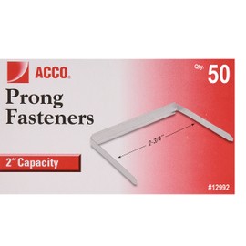 ACCO Economy Standard 2-Piece Paper Fasteners, 2 Inch Capacity, 2.75 Inch Centers, 50 Fastners/Box, 1 Box (12992), Silver