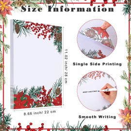 120 Sheets Christmas Stationery Paper Xmas Holiday Stationery Paper Sheets Christmas Holiday Letterhead Border for Notes Invitations, 8.66 x 11 Inch