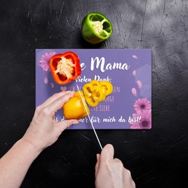 Liebe Mama Glass Chopping Board with Saying "Vielen Dank dass du da bist ein liebevolles Küchenbrett zum Muttertag Motiv romantisches für Frauen KochGeburtstag Glas Schneidbrett