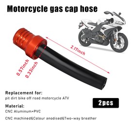 Ohleats 2 PCS Breather Hose Gas Fuel Tank Cap, CNC One Way Tank Valve Vent Tube with Aluminum Cap, Fuel Gas Cap Vent Tube Breather, ATV Off-Road Motorcycle Accessories (Orange, Black Hose)