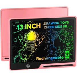 13 Inch LCD Writing Tablet for Kids, Rechargeable Doodle Board, Erasable Kids Drawing Pad, Learning Toys for Ages3 4 5 6 7 8 Christmas Birthdays Gifts for Girls Boys Adults (Pink) - Color: Pink+blue