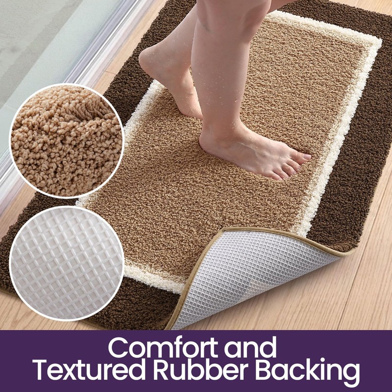 DEXI Bathroom Rugs 32x20, Soft Absorbent Bath Mat, Brown and