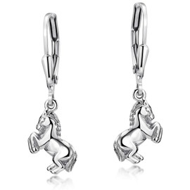 MATERIA by Matthias Wagner Girls' Earrings Silver 925 with Horse Pendant in 2 Colours, Silver