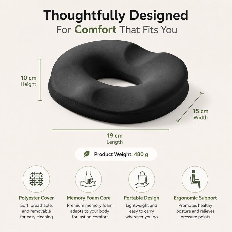 Donut Seat Cushion for Sitting Comfort – Memory Foam Tailbone
