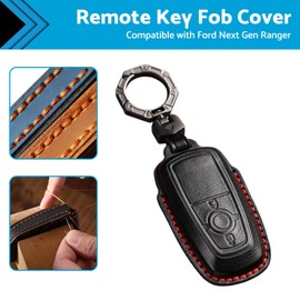 MAX COOL Leather Car Remote Key Fob Cover Key Shell Suitable for Ford Next Gen Ranger 2022-2023 Black