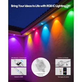 PIYOOPDR Permanent Outdoor Lights 50FT, Smart RGB-IC Eave Lights, DIY LED Christmas Light, 4000K White & Multicolor, APP/Remote Control, Daily Waterproof (IP67), Holiday for House Outside Decor