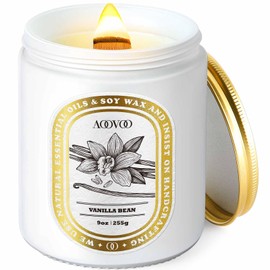 AOOVOO Scented Candles for Home Scented, Wood Wicked Candles Christmas Birthday Gifts for Women Mom Men, Natural Soy Candle | Vanilla Bean Candle, White Jar - 9oz