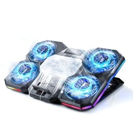 Laptop Cooling Pad with 4 Large Quiet Fans and Central Cooling Panel - Fast, Silent Cooling; RGB Light Strip with 10 Modes, Adjustable Height Stand for Gaming Laptops (Fan)