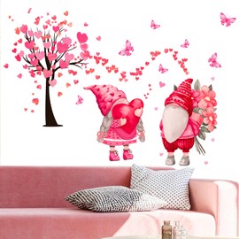 2Pcs Valentine's Day Wall Decoration 3D Heart Wall Decals Removable Gnome Wall Stickers Pink Butterfly Love Hearts Tree Wall Decor Valentines Stickers for Wedding Anniversary Party Bedroom Home Decor