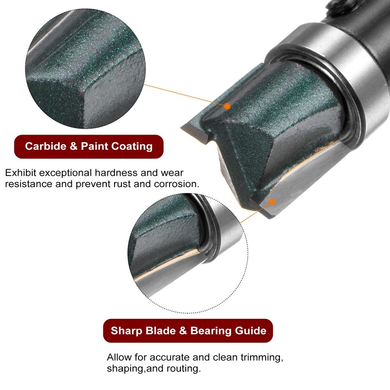 sourcing map Pattern Flush Trim Router Bit 0.24" Shank 15/32"