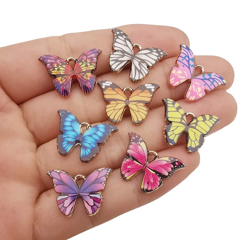 24pcs Enamel Butterfly Pendant Charms for Jewelry Making Bracelet Necklace