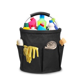 Les-Theresa Cleaning Caddy Organiser 17L, Cleaning Bag Collapsible Cleaning Products Organiser, Cleaning Caddy with Handle Multi Pocket Foldable Cleaning Bucket for Picnic Bath Shopping (Black)