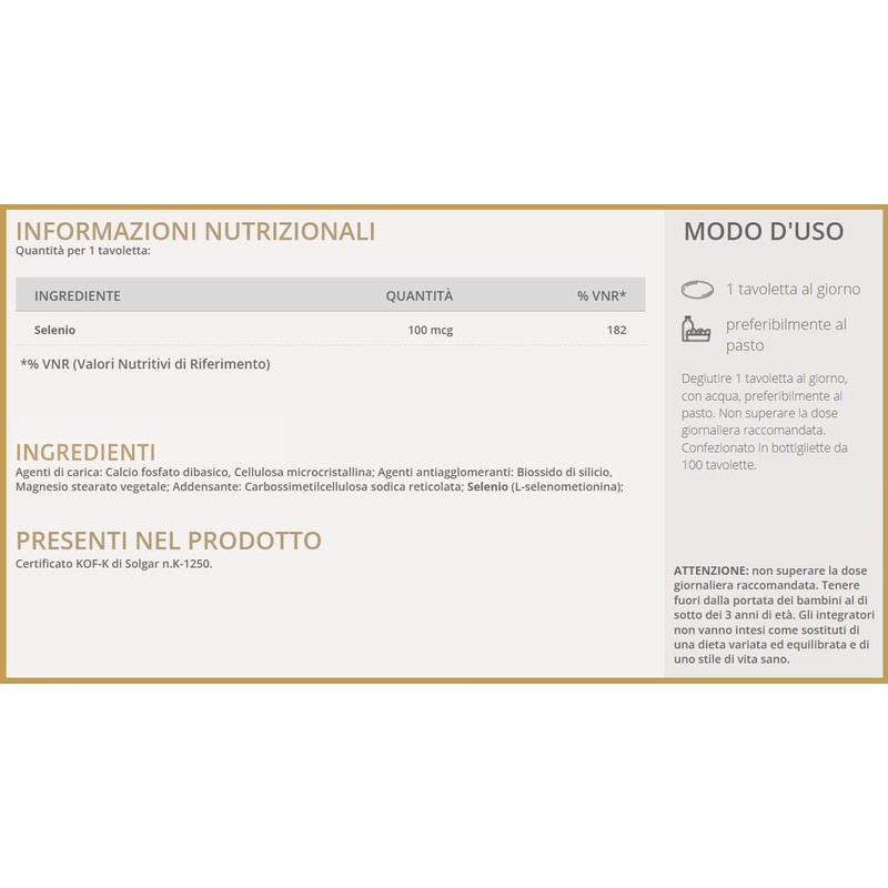 Solgar OLIGO SEL PLUS – Seleniometionina, 100 mcg, 100 tavolette