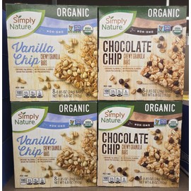 Simply Nature Organic NON-GMO Vanilla Chip & Chocolate Chip Chewy Granola Bars 6.8oz 192g (Four Boxes)