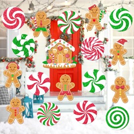 Lonfliness 18PCS Gingerbread Christmas Decorations Gingerbread House Candy Decorations Outdoor Hanging Decor for Large Christmas Ornaments Indoor Porch Yard Decor Holiday Candy Cane Supplies