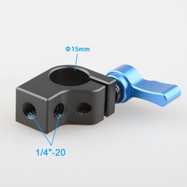 CAMVATE 15 mm Rod Clamp with Two 1/4"-20 Screw Hole for Camera Minitor (Blue Knob)