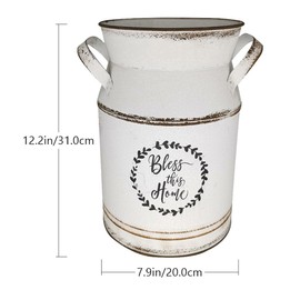 TOPPERFUN Large Antique Vase, 12x8in White European Pastoral Style Milk Can, Country Flower Pot Decoration Bottle, Flower Pot Storage Bottle