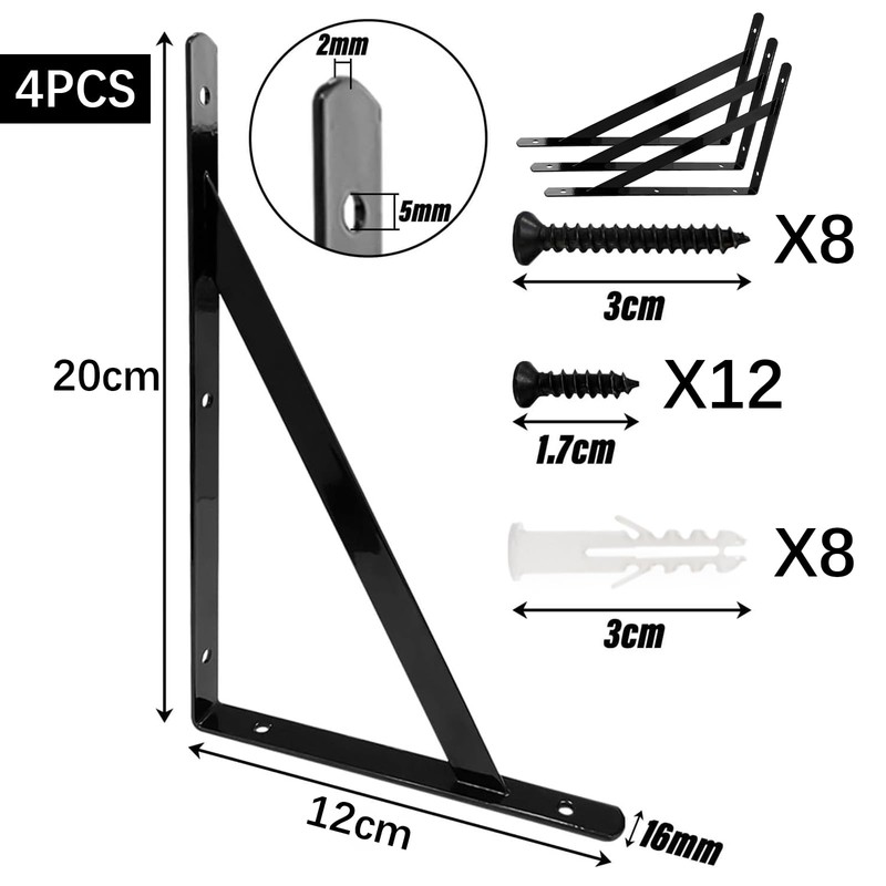 ANDCHI Shelf Bracket, L-Shaped, Set of 4, Wall Mounting, Shelf